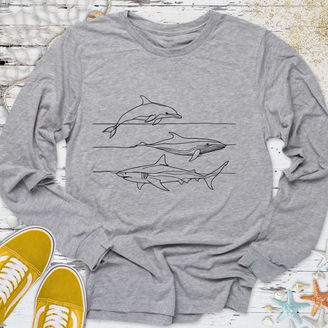 Dolphin, Whale, Shark Long Sleeve Tee