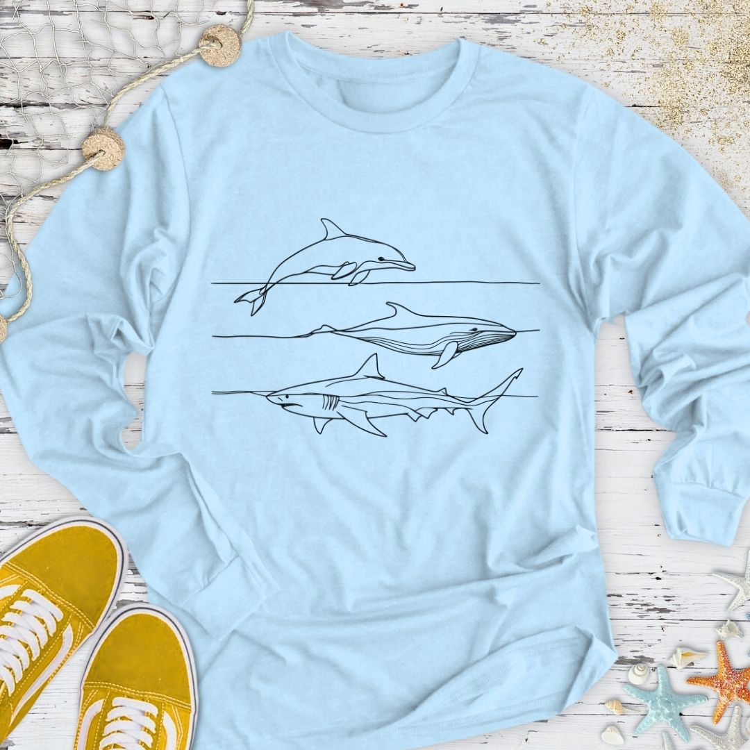 Dolphin, Whale, Shark Long Sleeve Tee