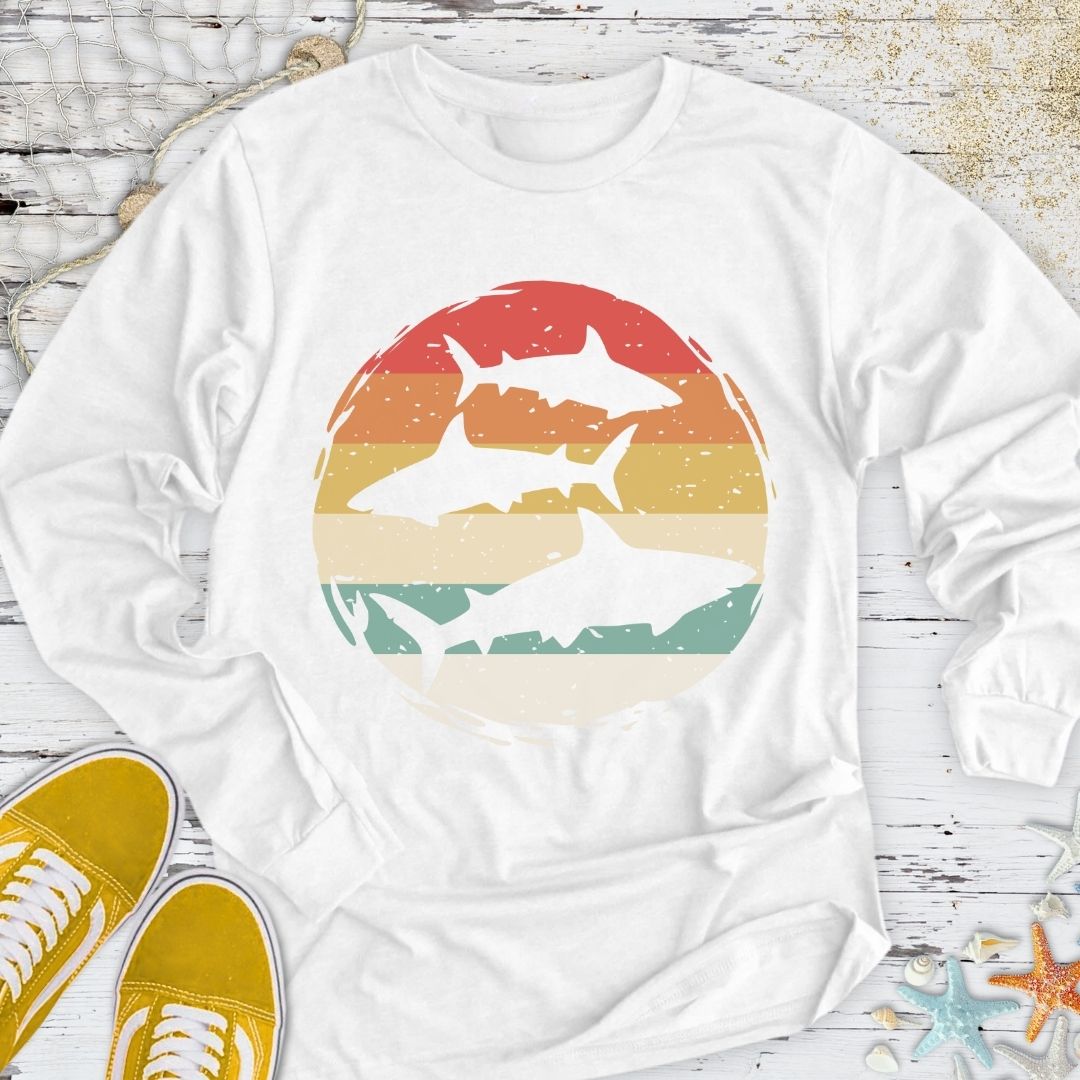 Retro Sharks Long Sleeve Tee