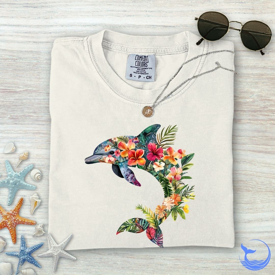 Floral Dolphin Comfort Colors T-Shirt