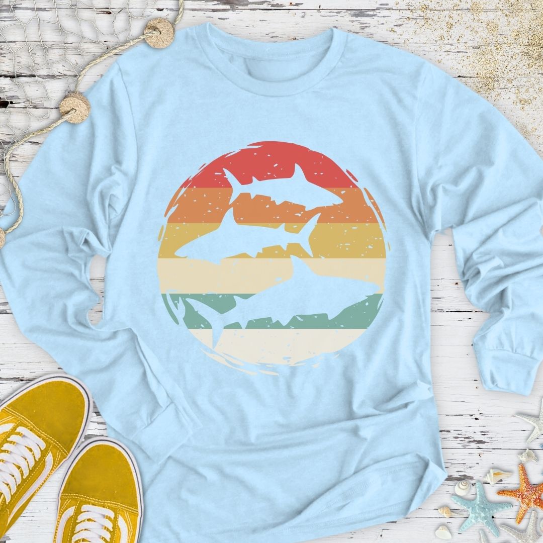 Retro Sharks Long Sleeve Tee