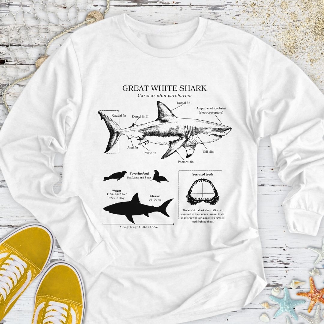 Great White Shark Anatomy Long Sleeve Tee
