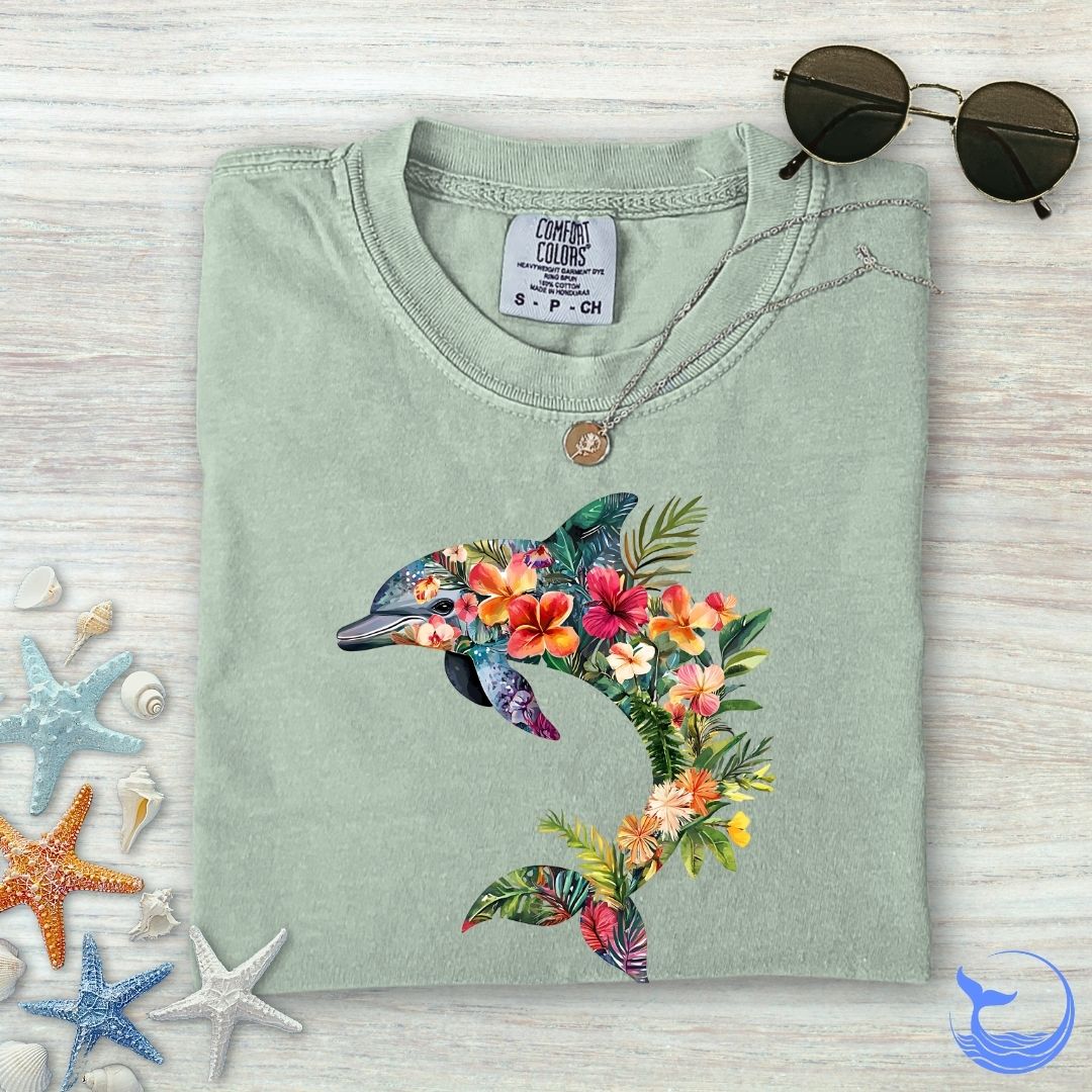 Floral Dolphin Comfort Colors T-Shirt