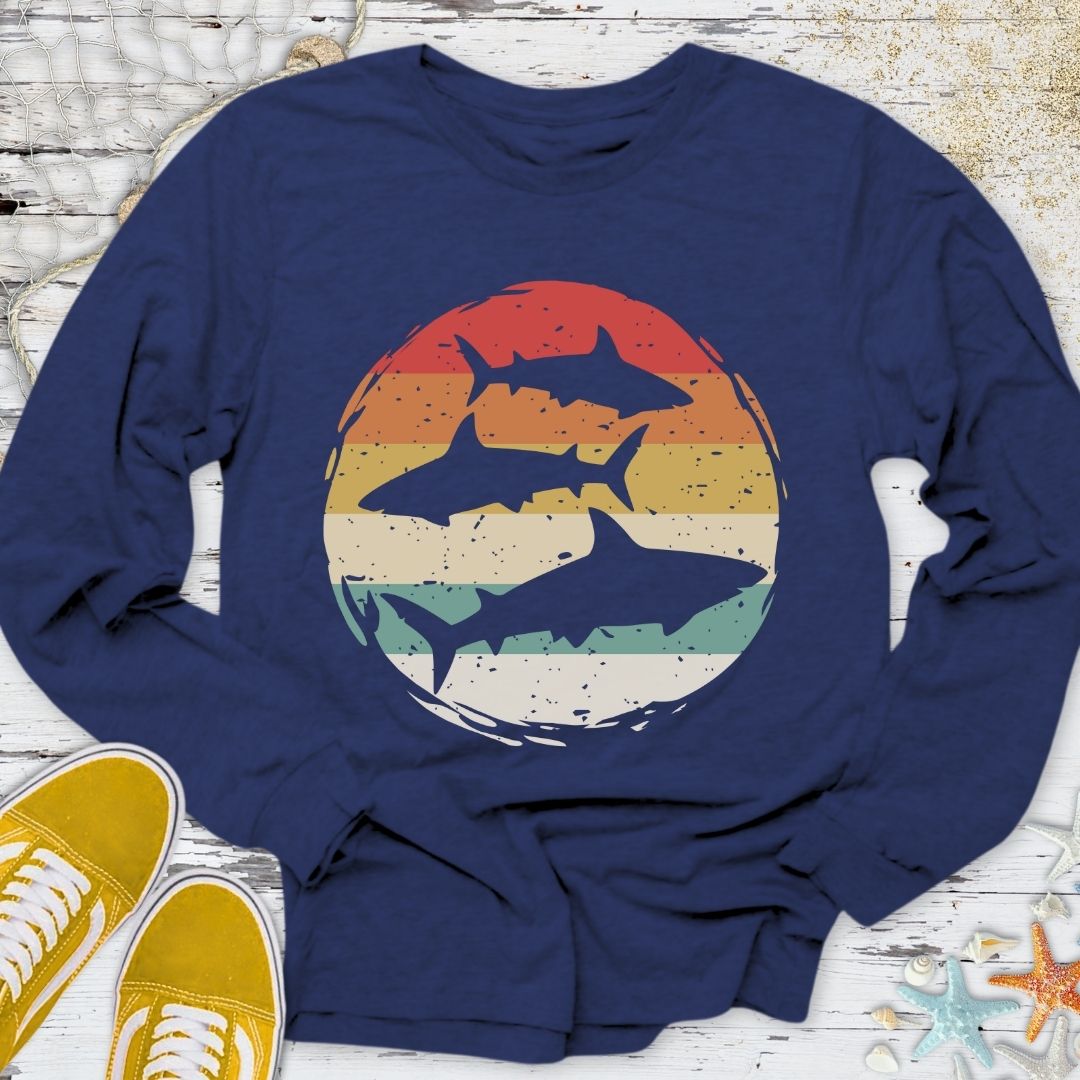 Retro Sharks Long Sleeve Tee