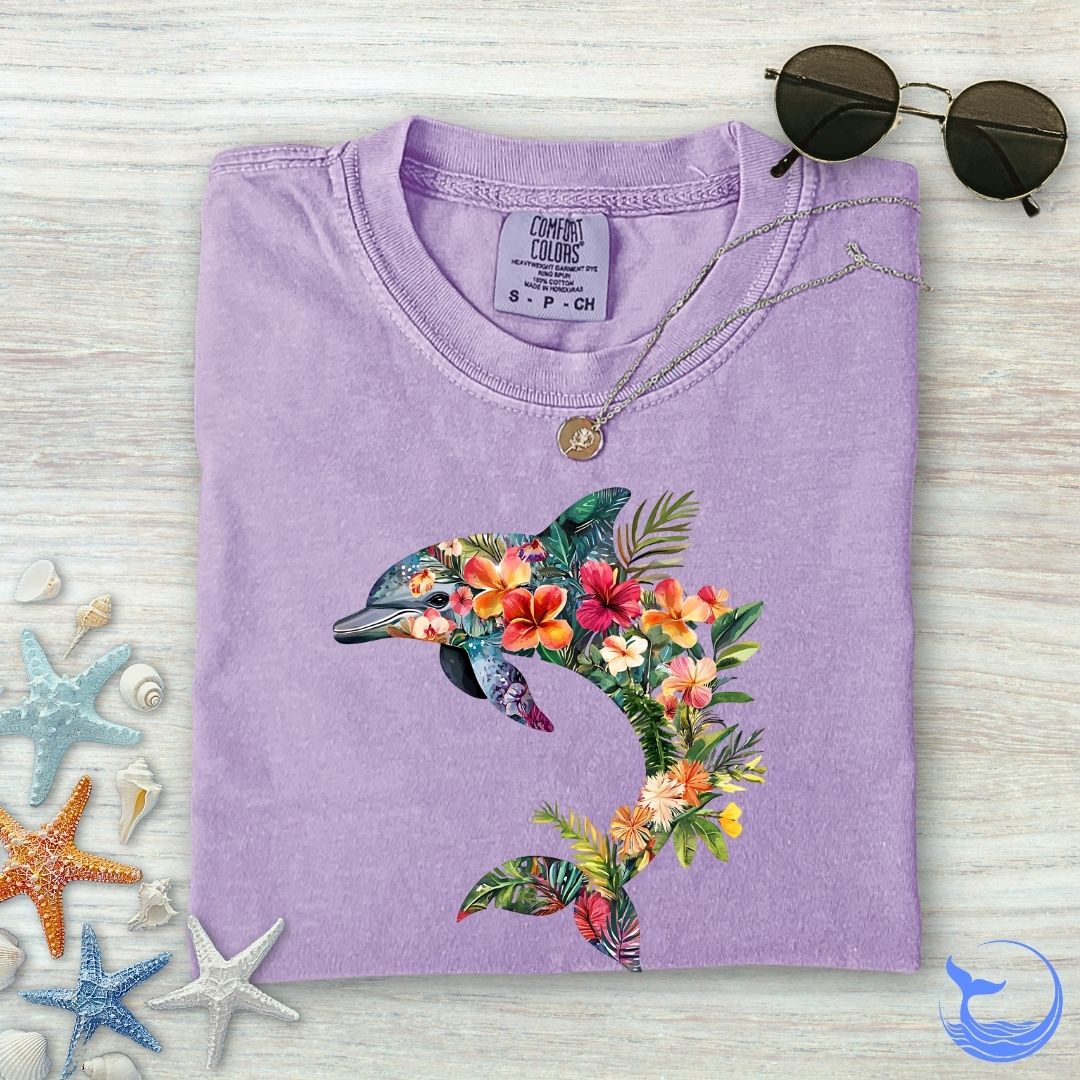 Floral Dolphin Comfort Colors T-Shirt