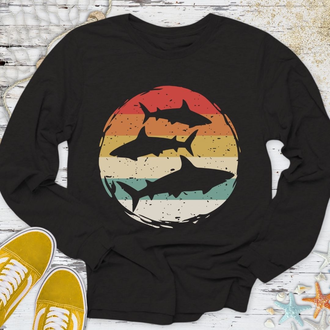 Retro Sharks Long Sleeve Tee