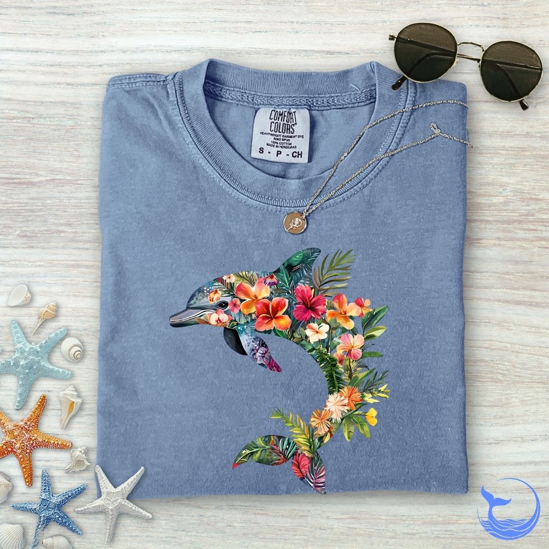 Floral Dolphin Comfort Colors T-Shirt