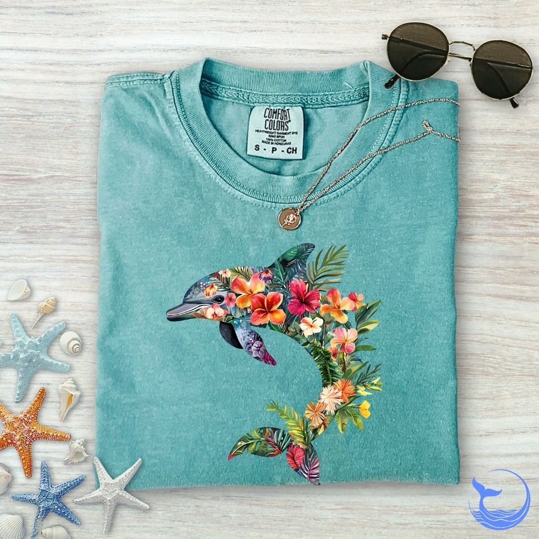 Floral Dolphin Comfort Colors T-Shirt