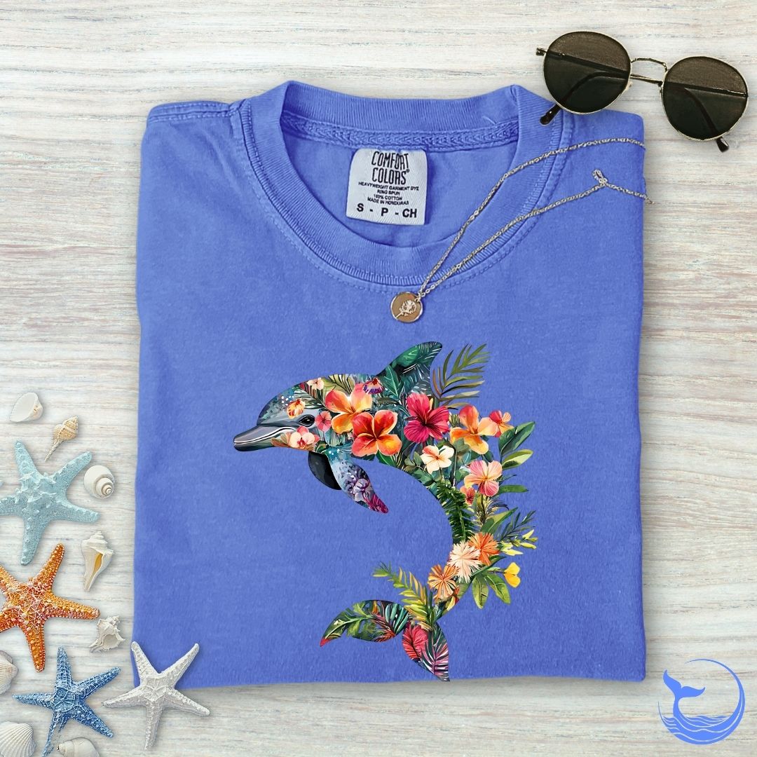 Floral Dolphin Comfort Colors T-Shirt