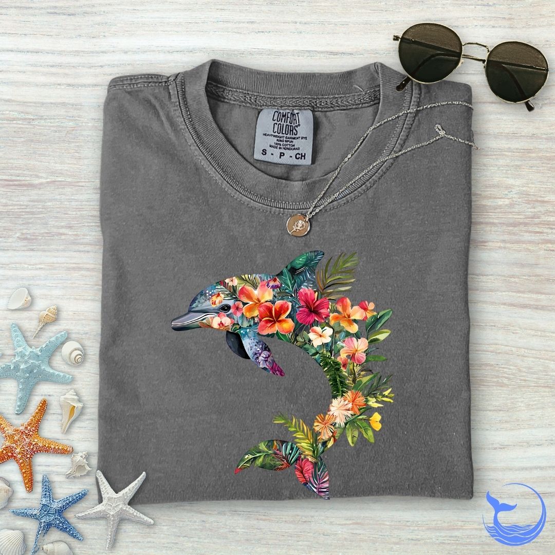 Floral Dolphin Comfort Colors T-Shirt