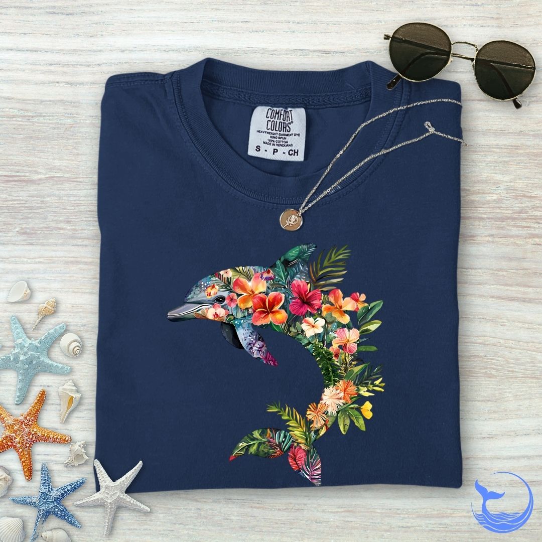 Floral Dolphin Comfort Colors T-Shirt