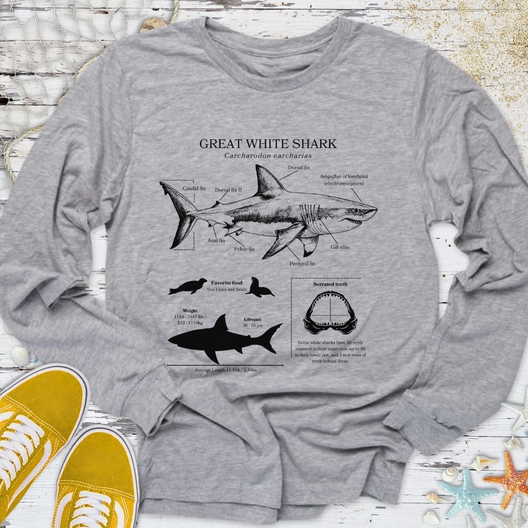 Great White Shark Anatomy Long Sleeve Tee