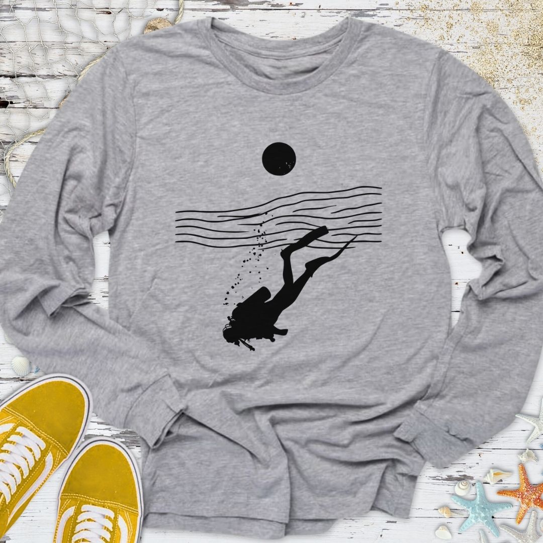 Diving Line Art Long Sleeve Tee