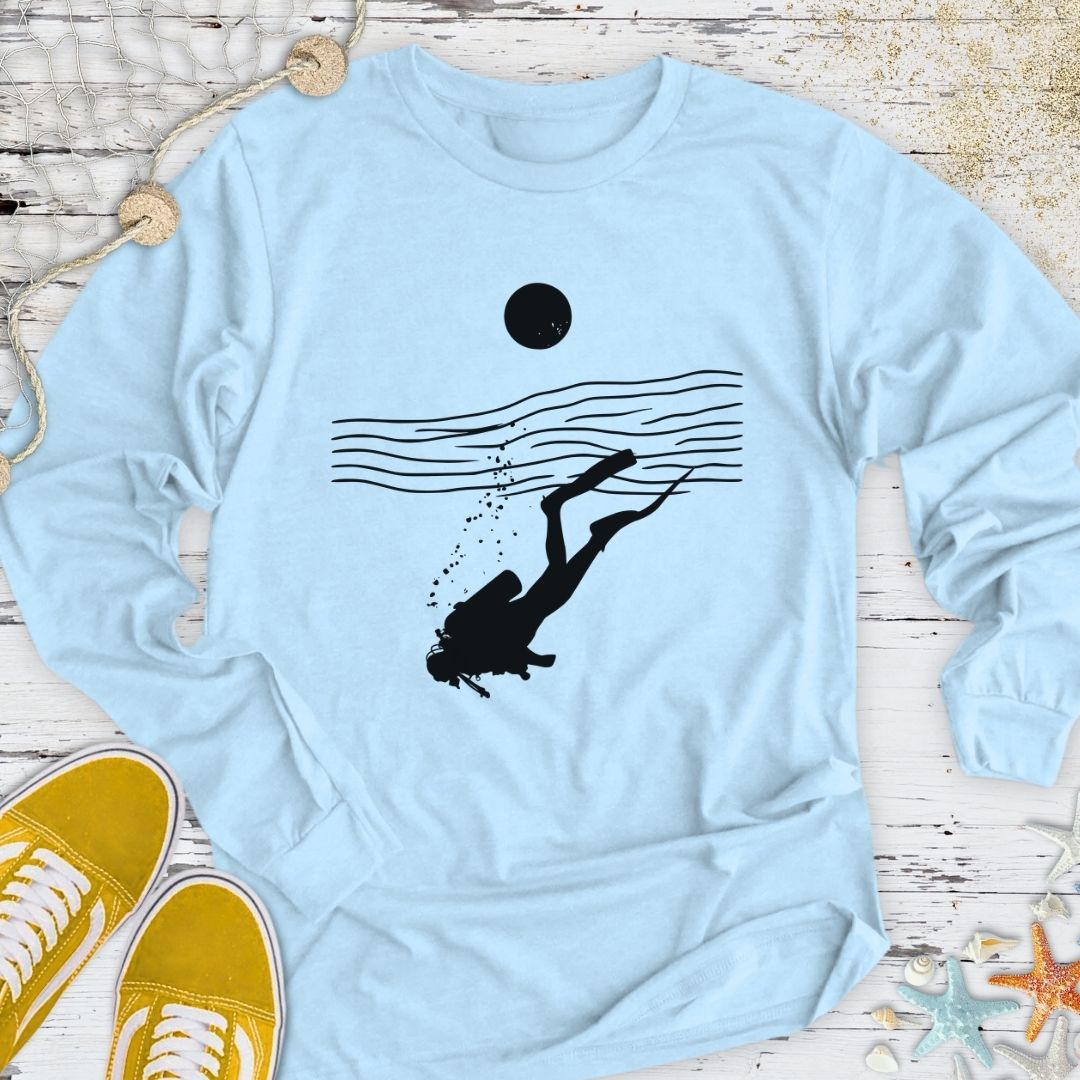 Diving Line Art Long Sleeve Tee