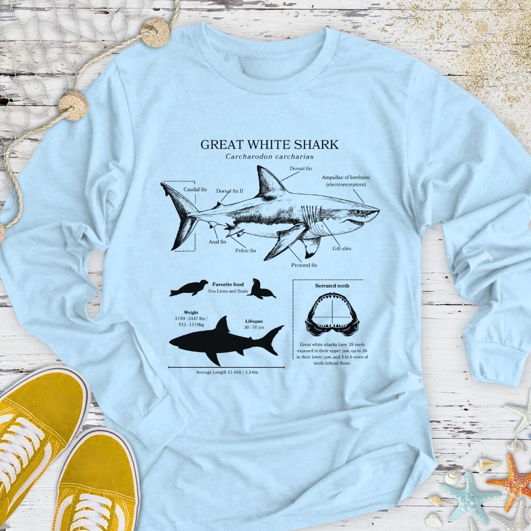 Great White Shark Anatomy Long Sleeve Tee
