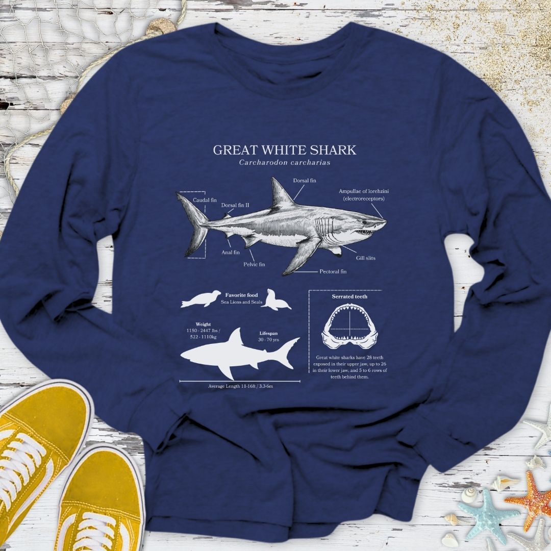 Great White Shark Anatomy Long Sleeve Tee