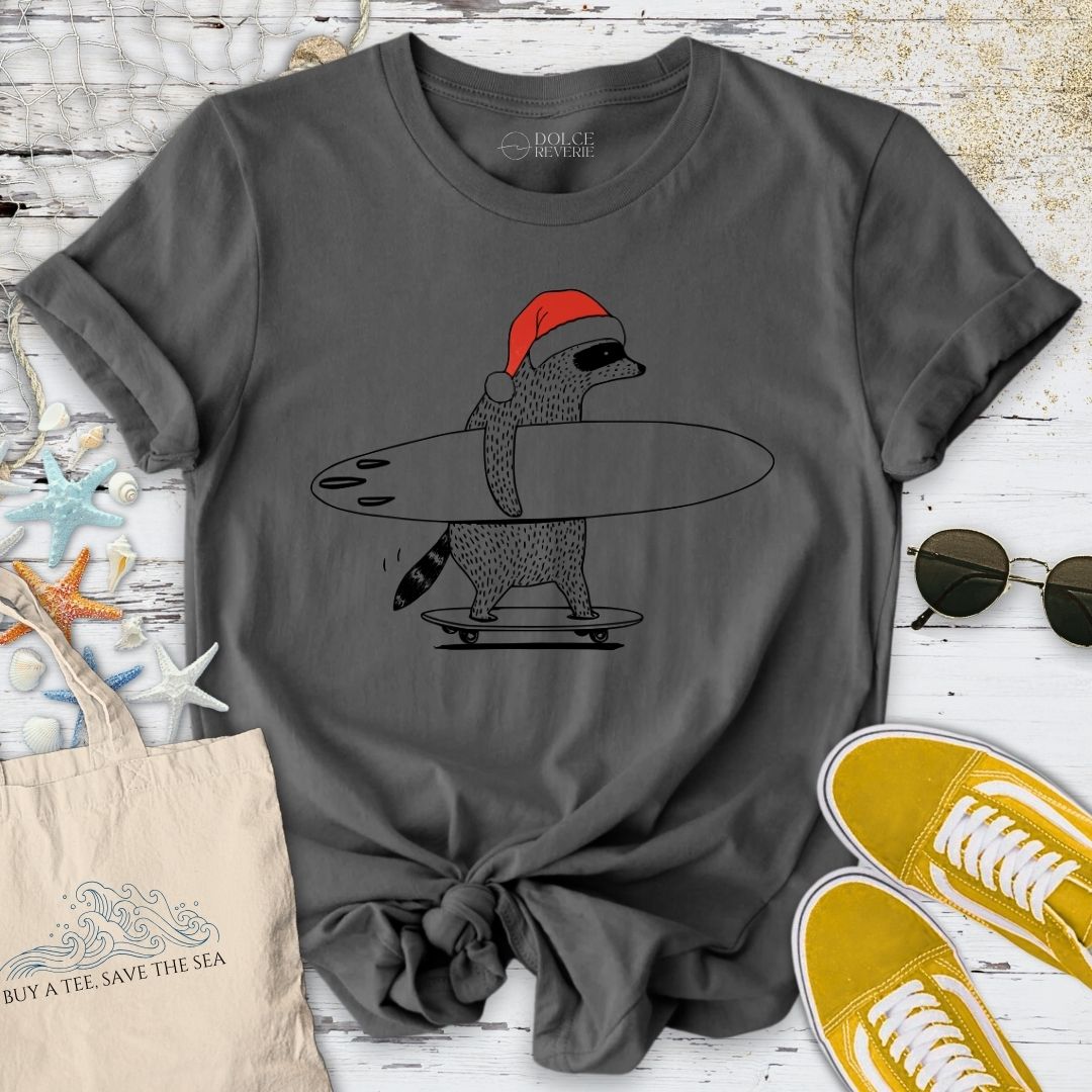 Christmas Surfer Raccoon T-Shirt