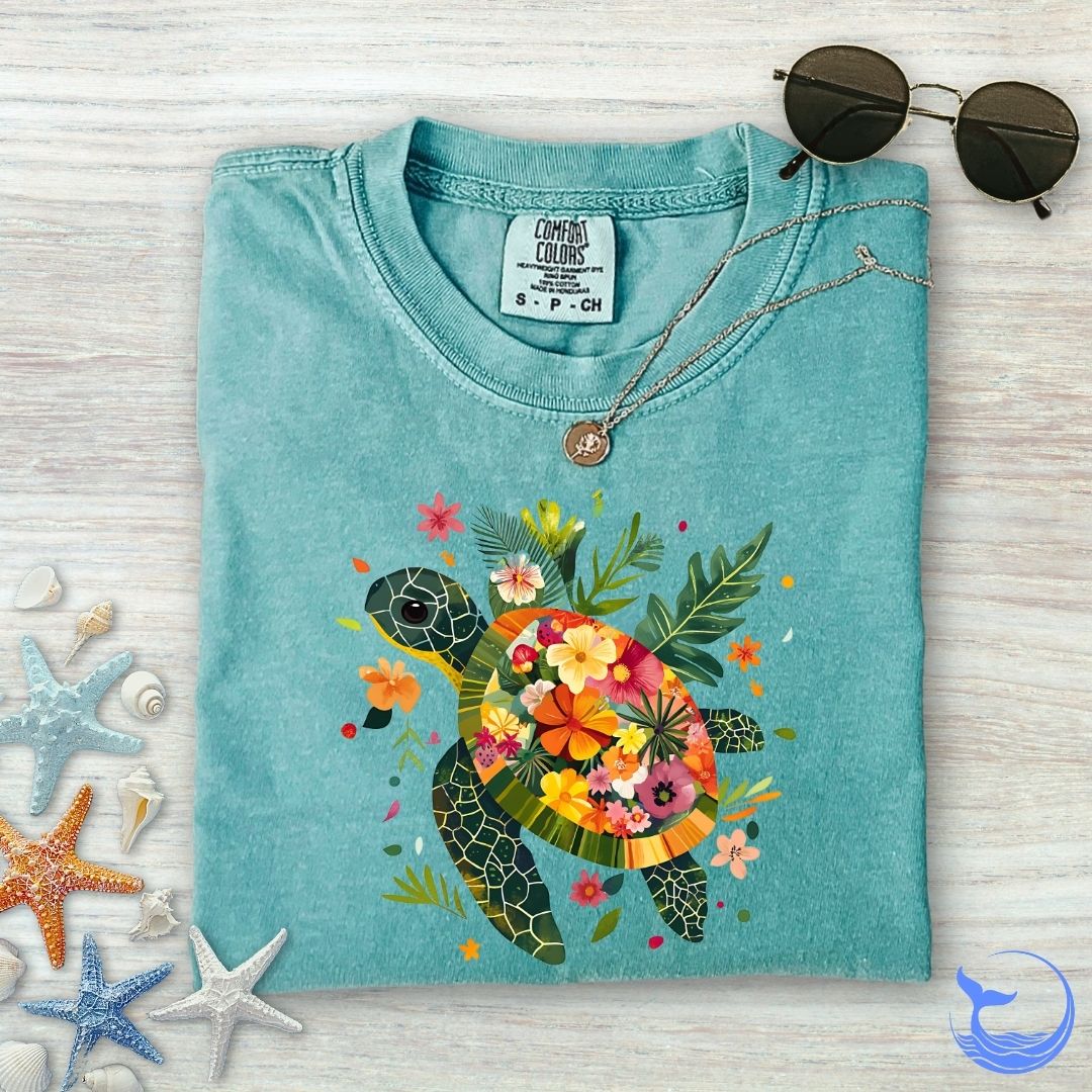 Floral Turtle Comfort Colors T-Shirt