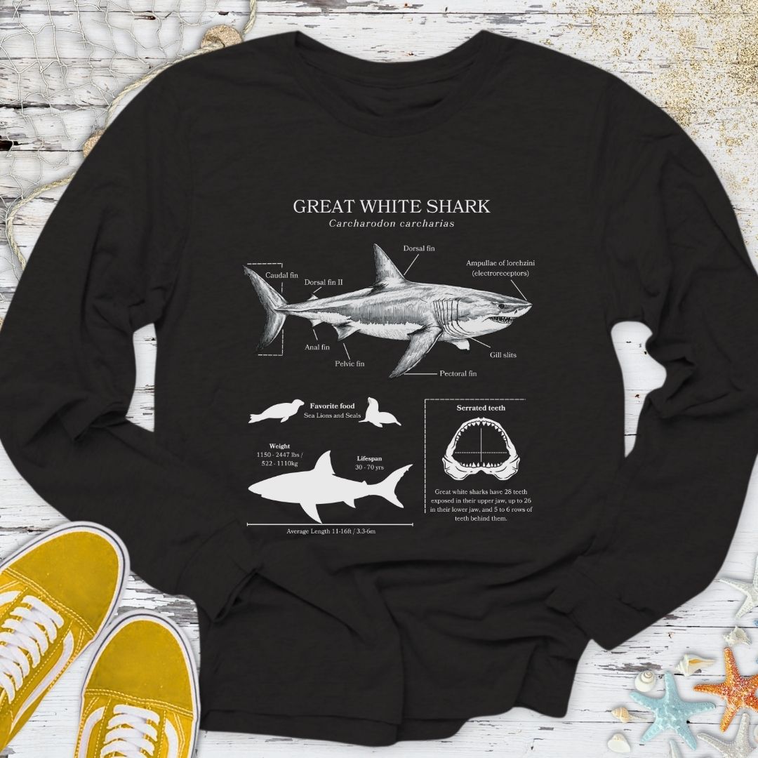Great White Shark Anatomy Long Sleeve Tee
