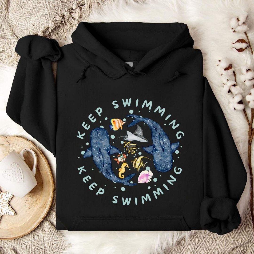 Eco-Friendly Keep Swimming Hoodie Ocean Marine Life Apparel Sale