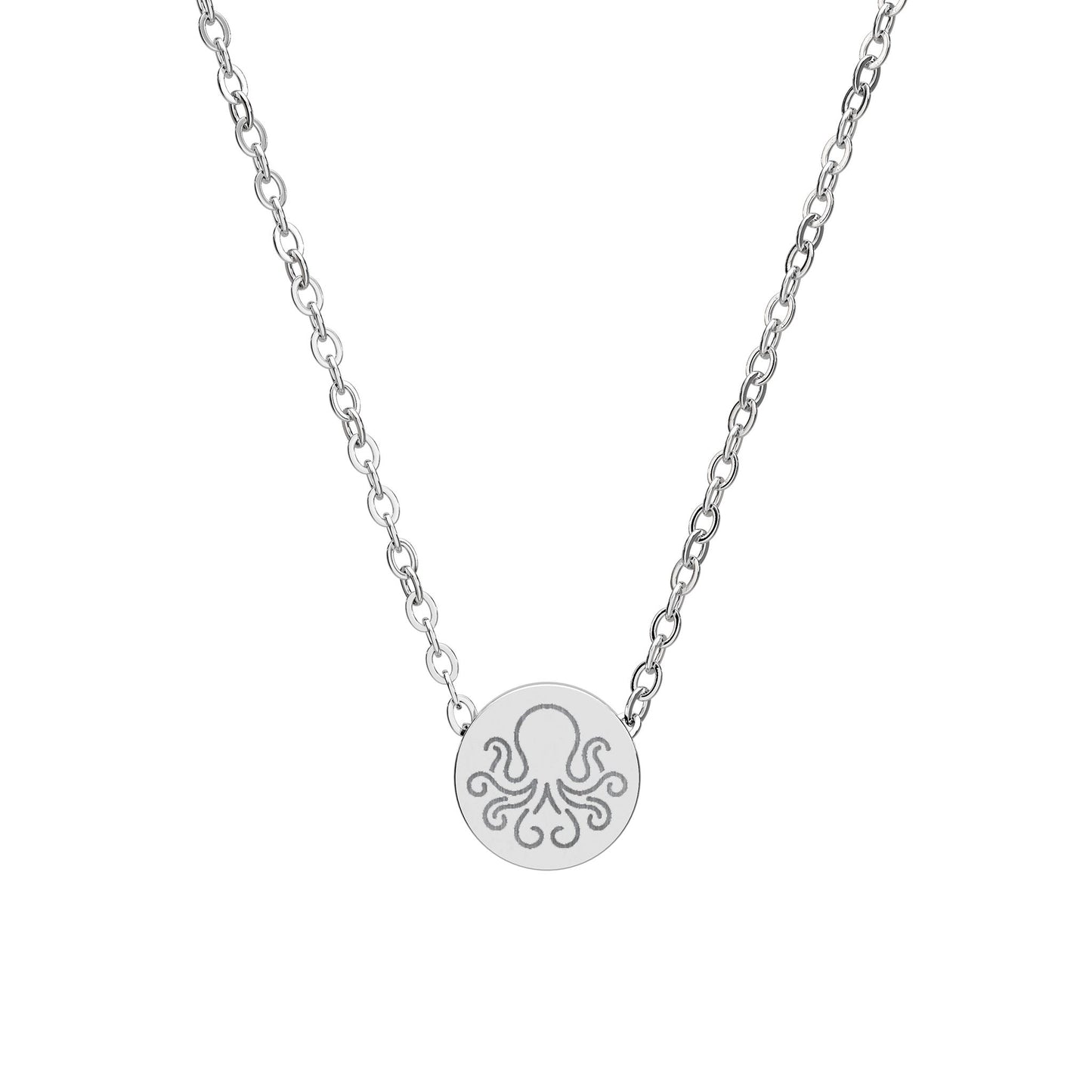 Octopus Mini Engraved Circle Necklace