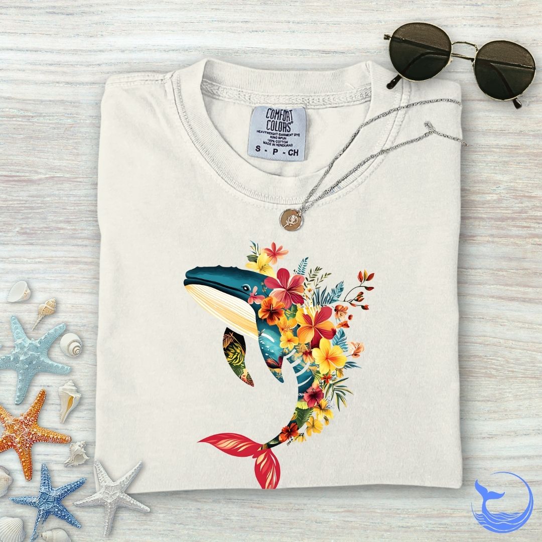 Floral Whale Comfort Colors T-Shirt