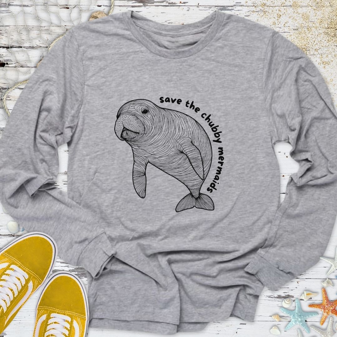 Chubby Mermaids, Manatee Long Sleeve Tee