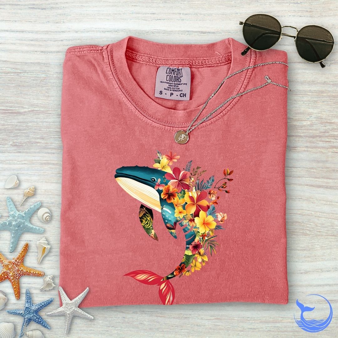 Floral Whale Comfort Colors T-Shirt