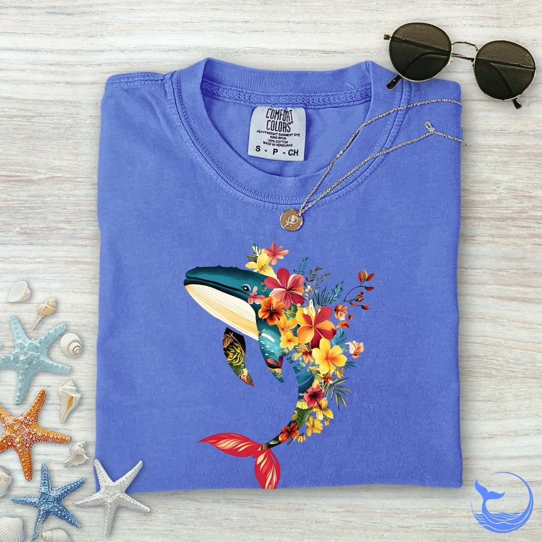 Floral Whale Comfort Colors T-Shirt