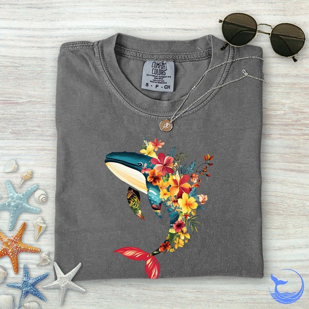 Floral Whale Comfort Colors T-Shirt