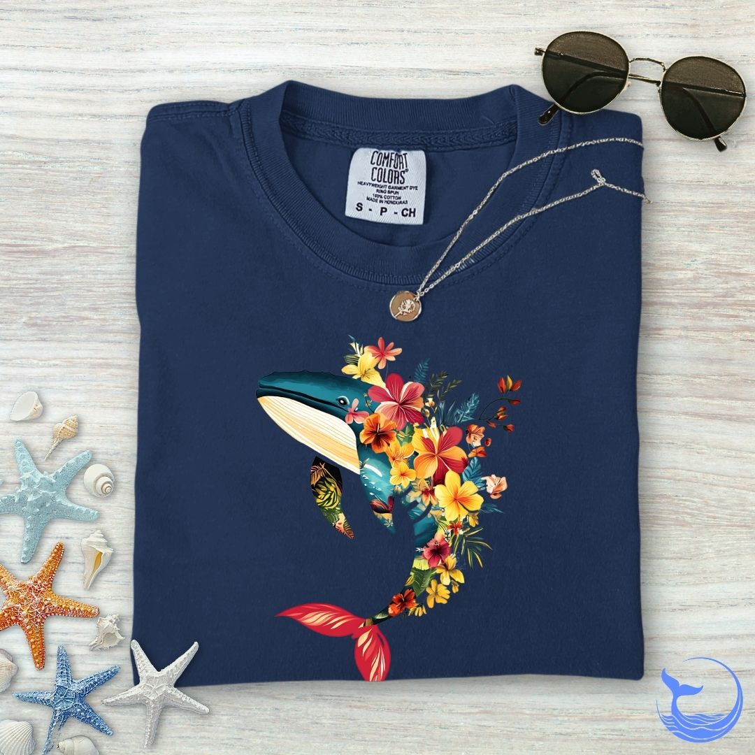 Floral Whale Comfort Colors T-Shirt