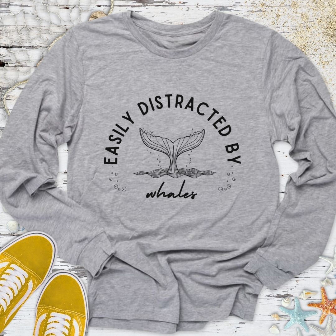 Distracted By Whales Long Sleeve Tee