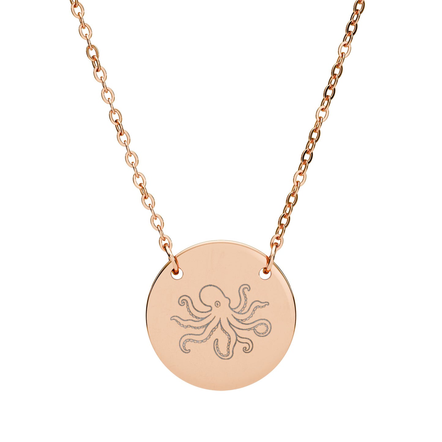 Octopus Engraved Coin Necklace