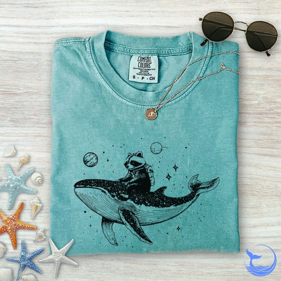 Raccoon Whale Rider Comfort Colors T-Shirt