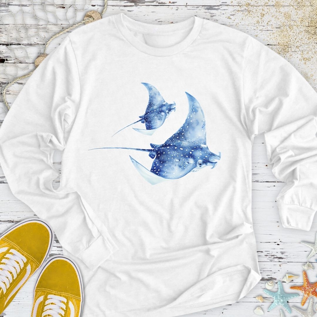Watercolor Manta Rays Long Sleeve Tee