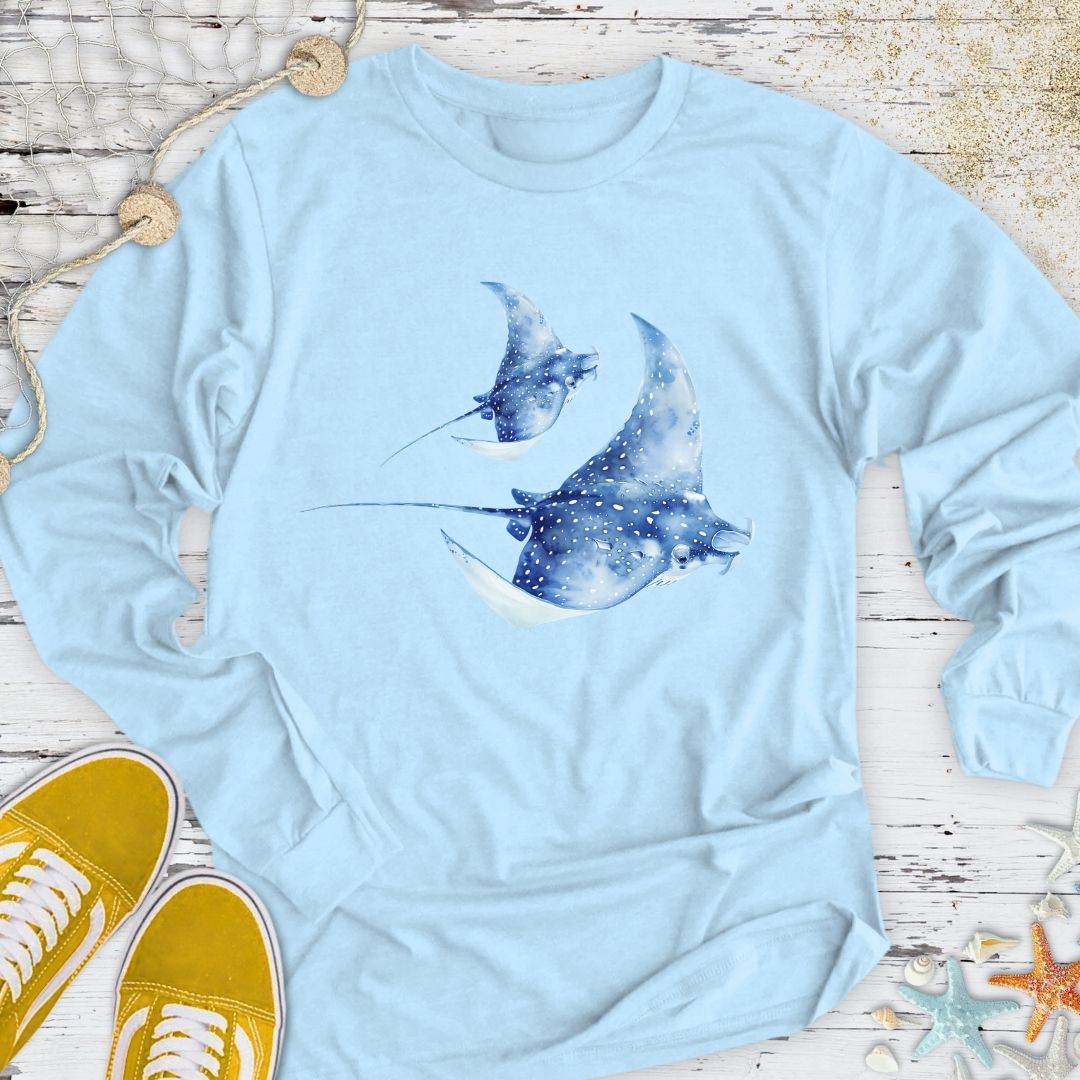 Watercolor Manta Rays Long Sleeve Tee