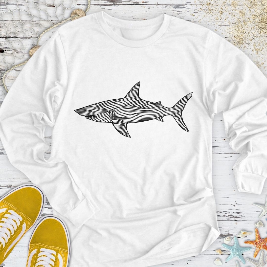 Shark Line Art Long Sleeve Tee