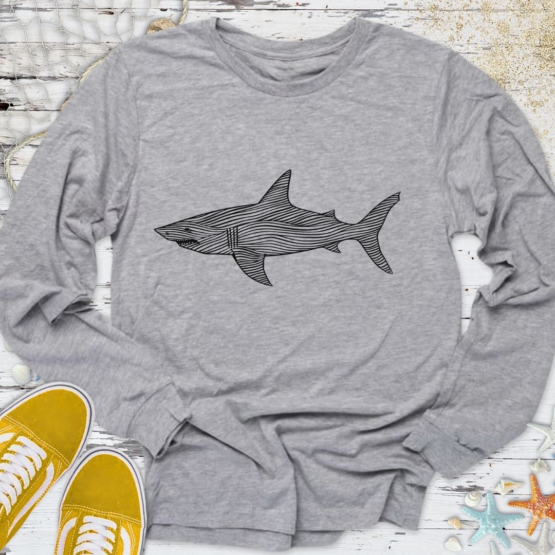Shark Line Art Long Sleeve Tee