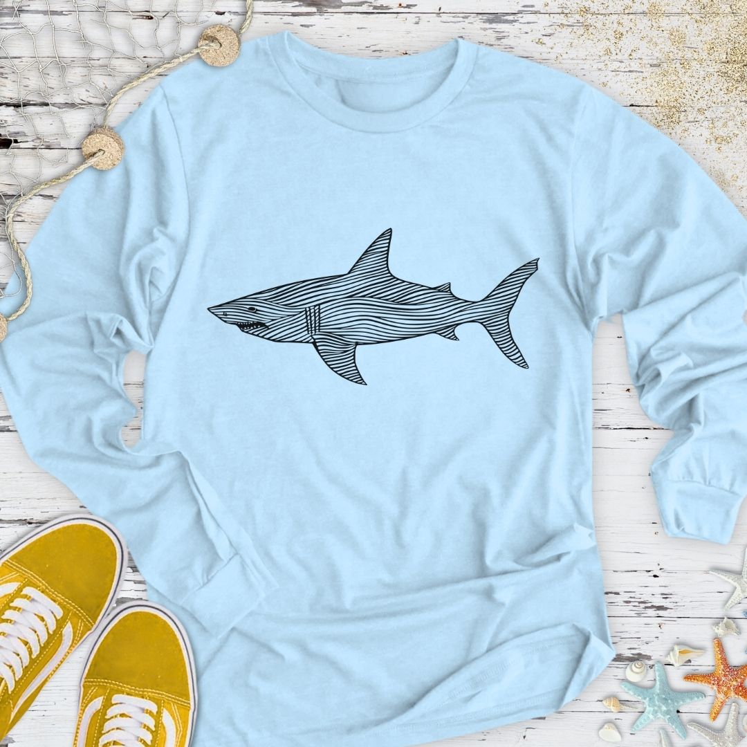 Shark Line Art Long Sleeve Tee