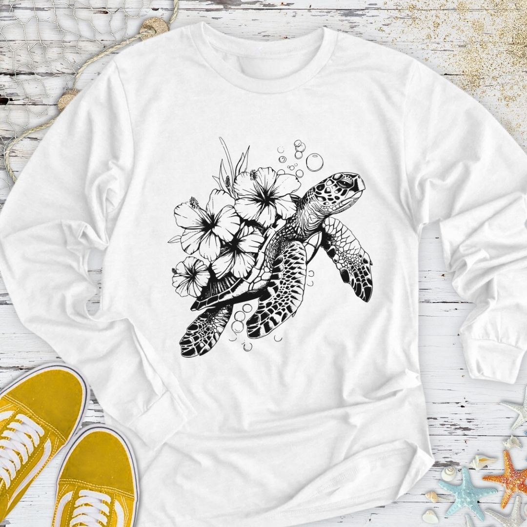 Turtle & Flowers Long Sleeve Tee