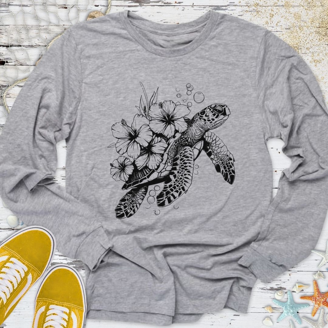 Turtle & Flowers Long Sleeve Tee