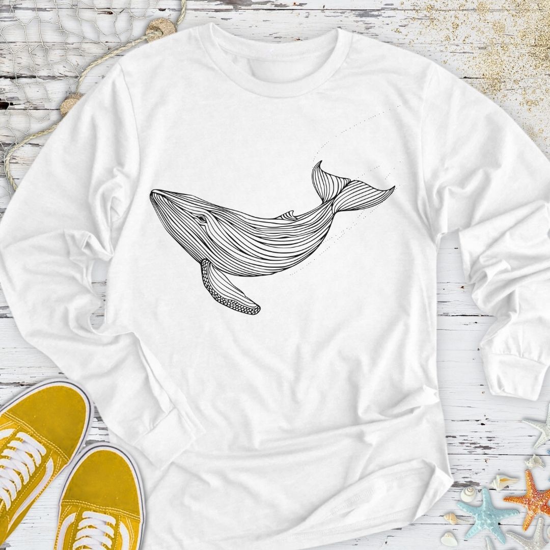 Whale Line Art Long Sleeve Tee