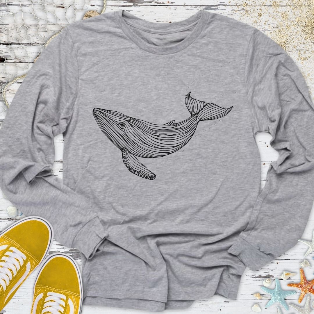 Whale Line Art Long Sleeve Tee