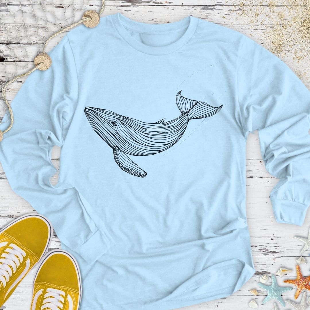 Whale Line Art Long Sleeve Tee