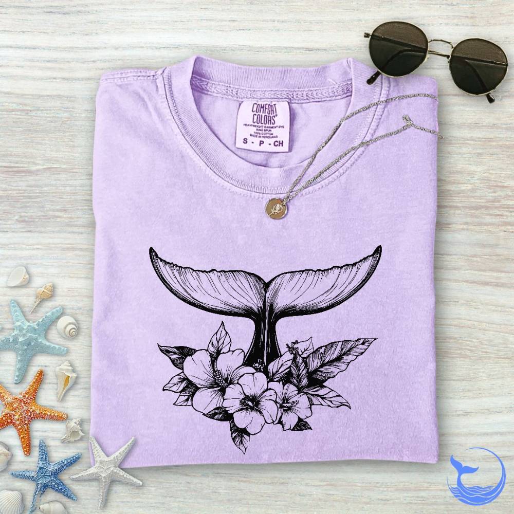 Floral Whale Tail Comfort Colors T-Shirt