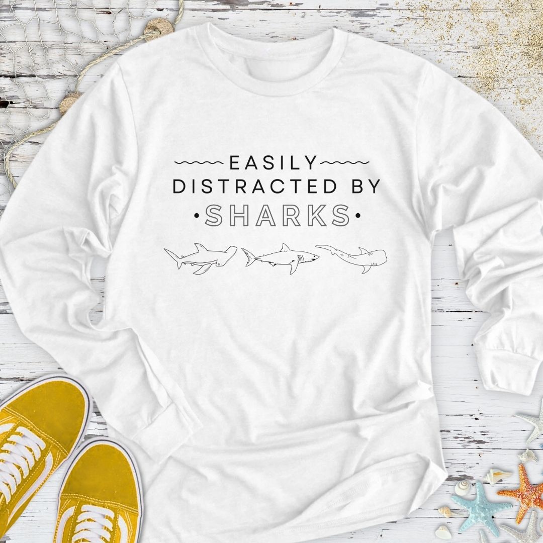 Distracted By Sharks Long Sleeve Tee