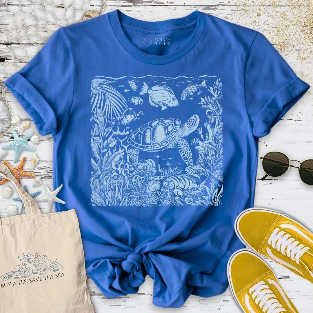 Tropical Turtle Engraving T-Shirt