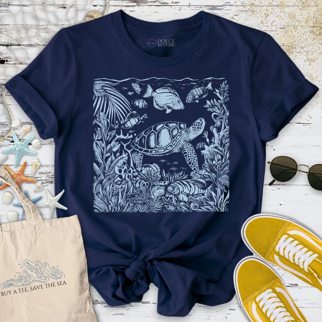 Tropical Turtle Engraving T-Shirt