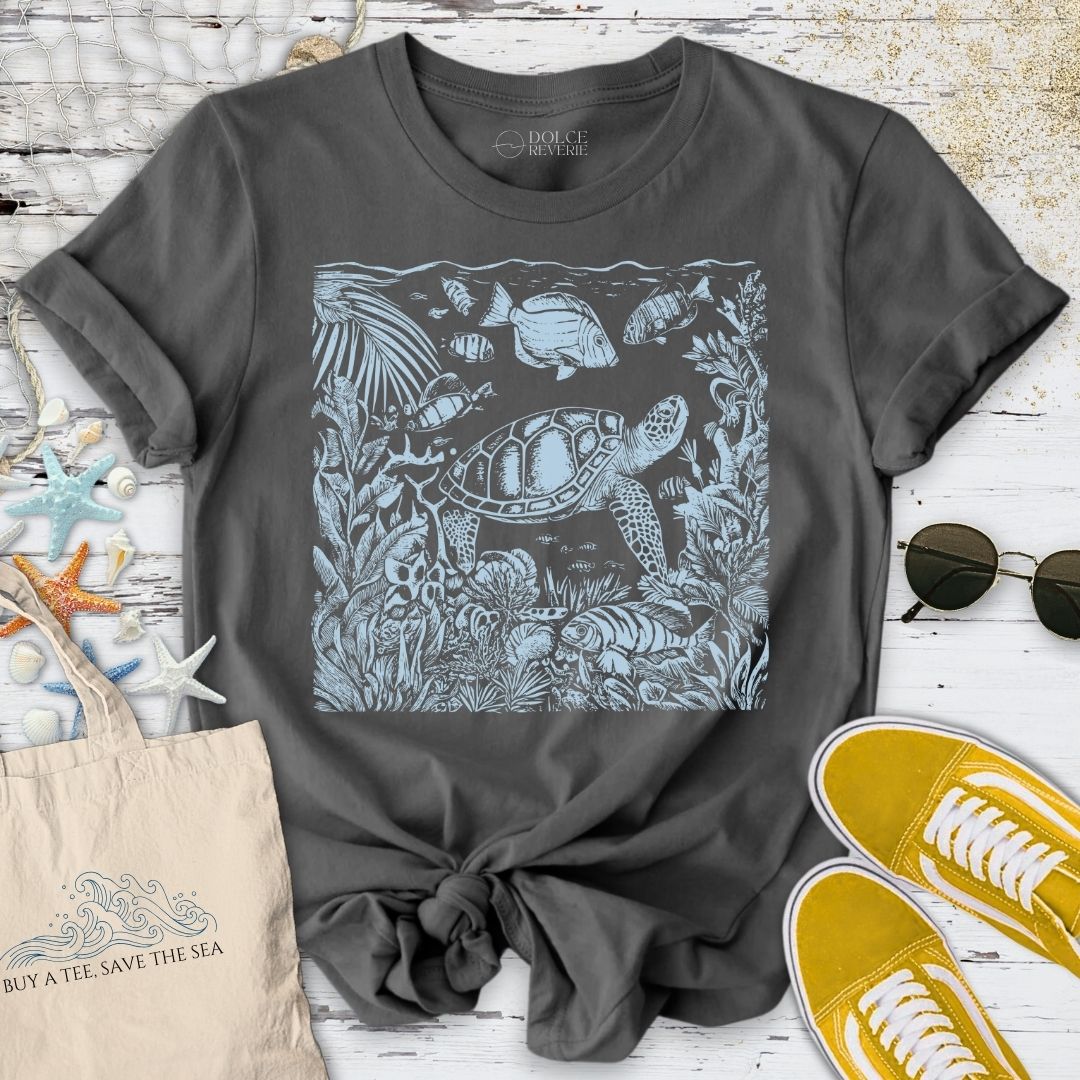 Tropical Turtle Engraving T-Shirt