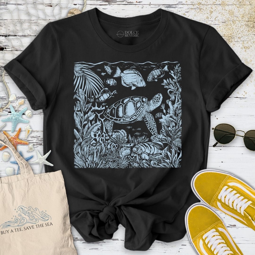 Tropical Turtle Engraving T-Shirt